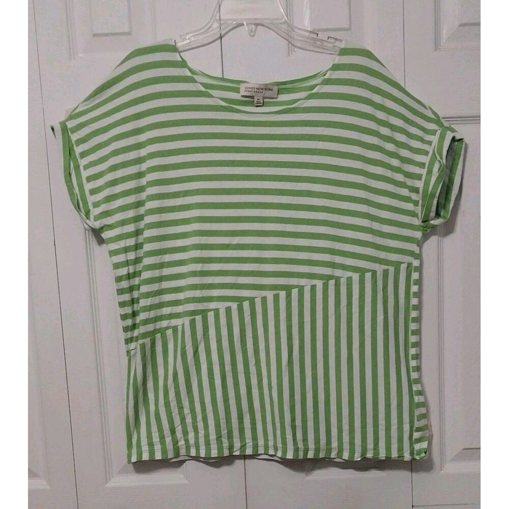 Jones New York Sport  Green White Stripe Colorblock Short Sleeve Casual Top 0X